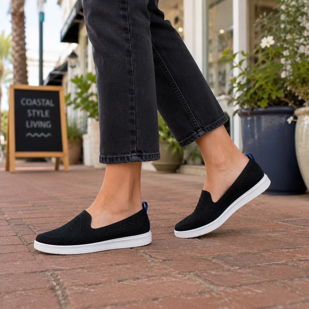 Franco Sarto Black Knit Slip On Comfort Sneakers Size 5
